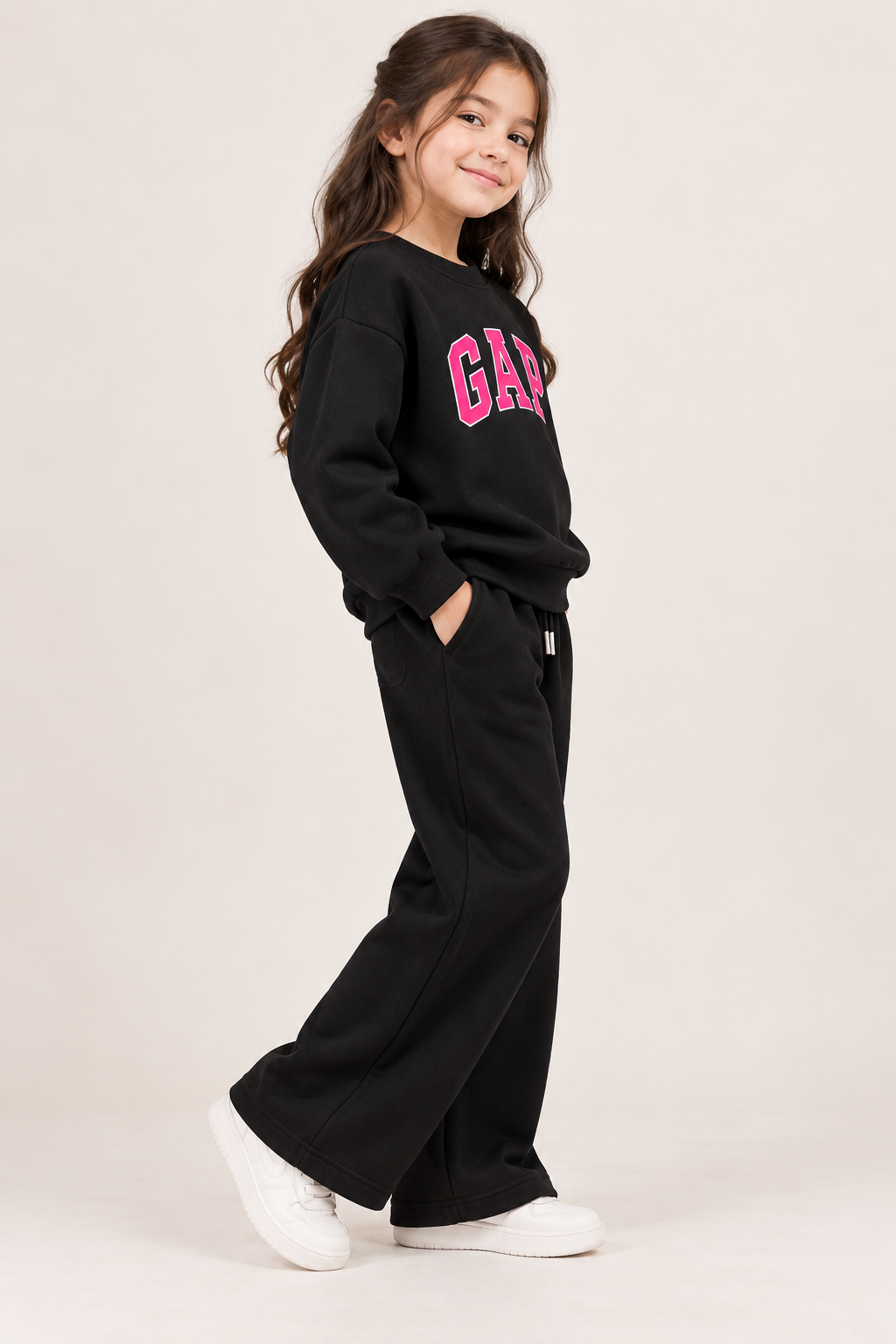 kids Black GAP Printed Sweatshirt &amp; Wide-Leg Trouser Set