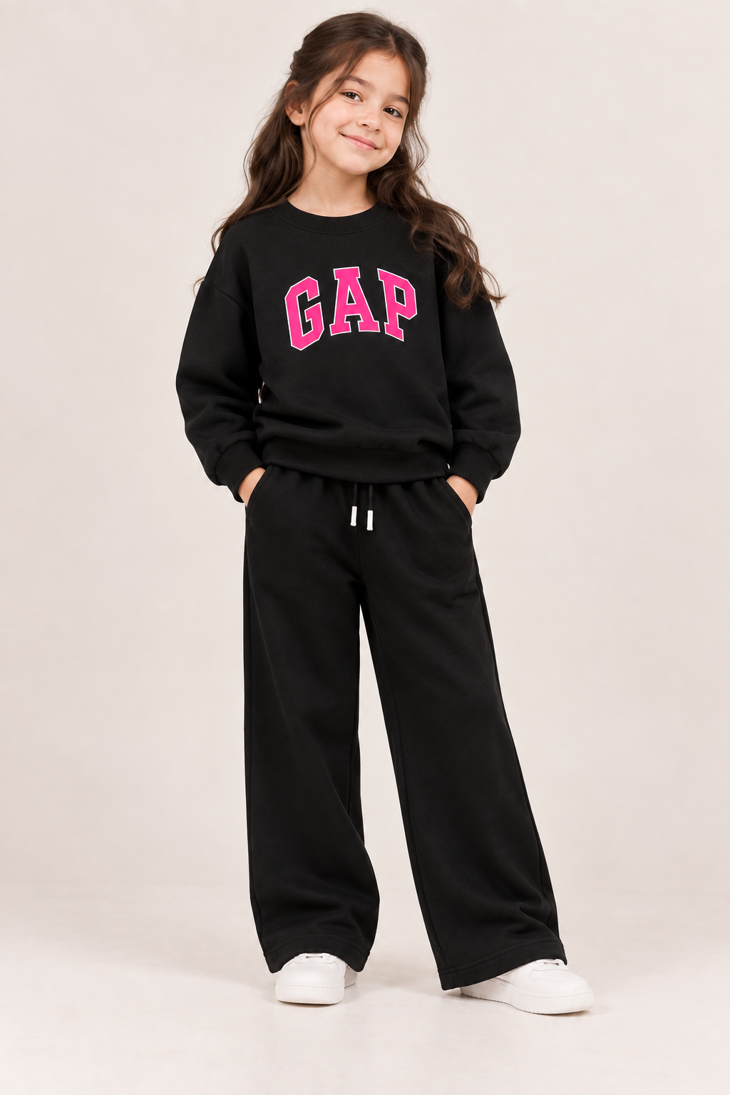 kids Black GAP Printed Sweatshirt &amp; Wide-Leg Trouser Set