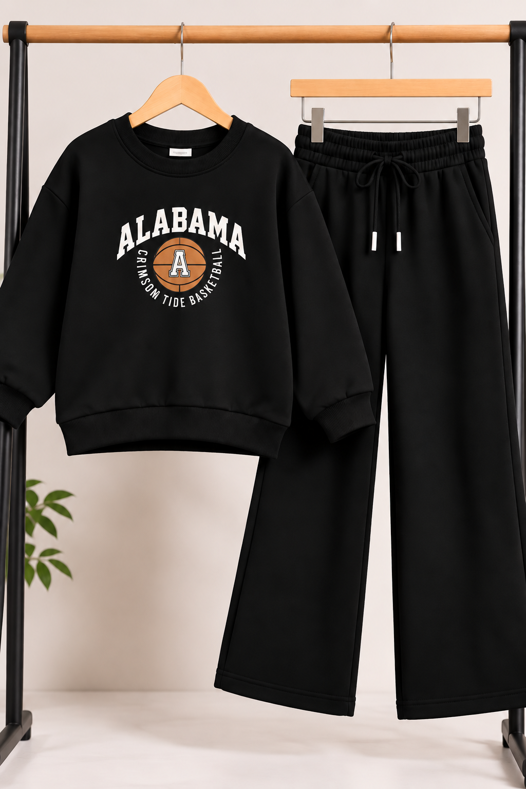 Kids Black Alabama Basketball Printed Sweatshirt & Wide-Leg Trouser Set