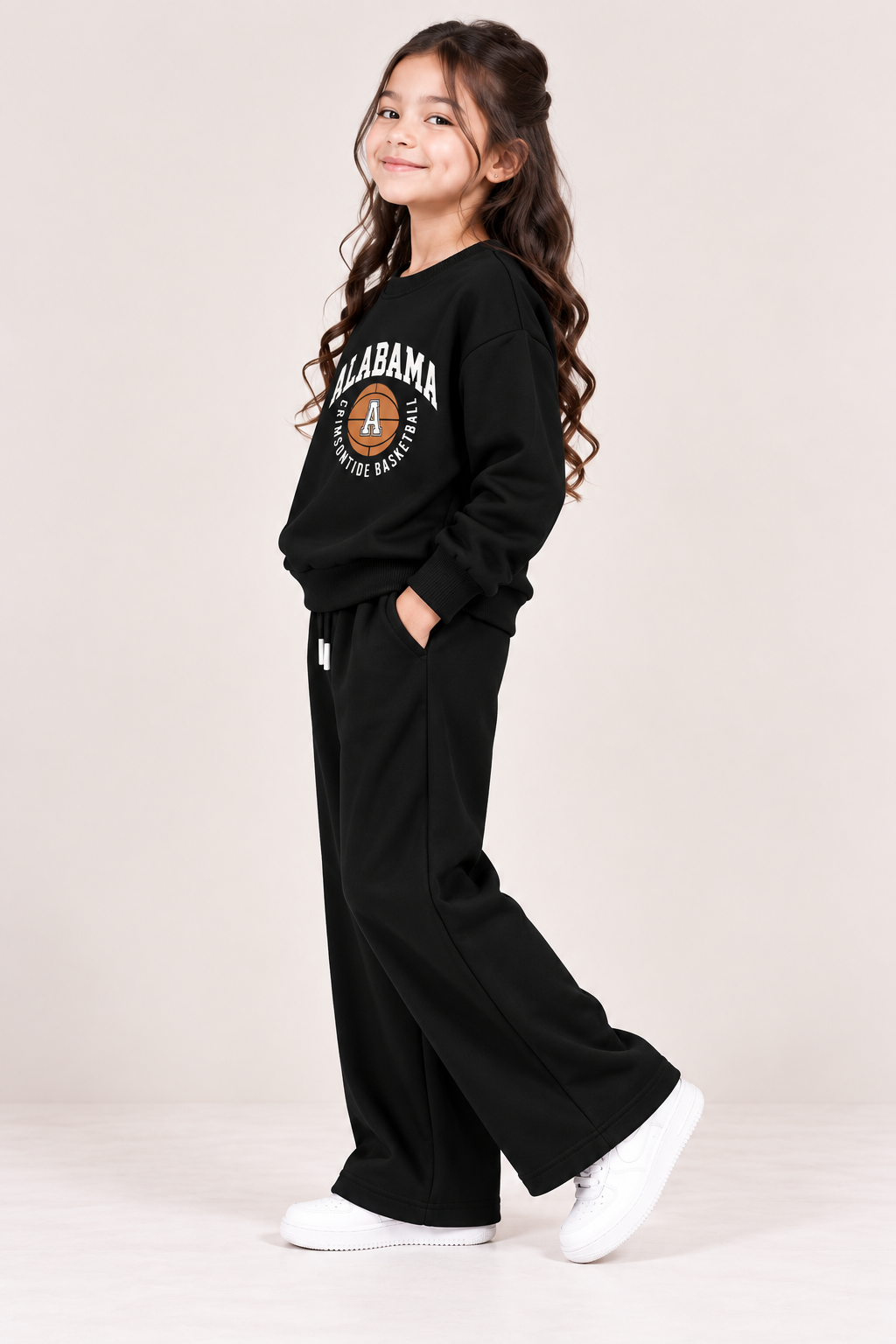 Kids Black Alabama Basketball Printed Sweatshirt & Wide-Leg Trouser Set