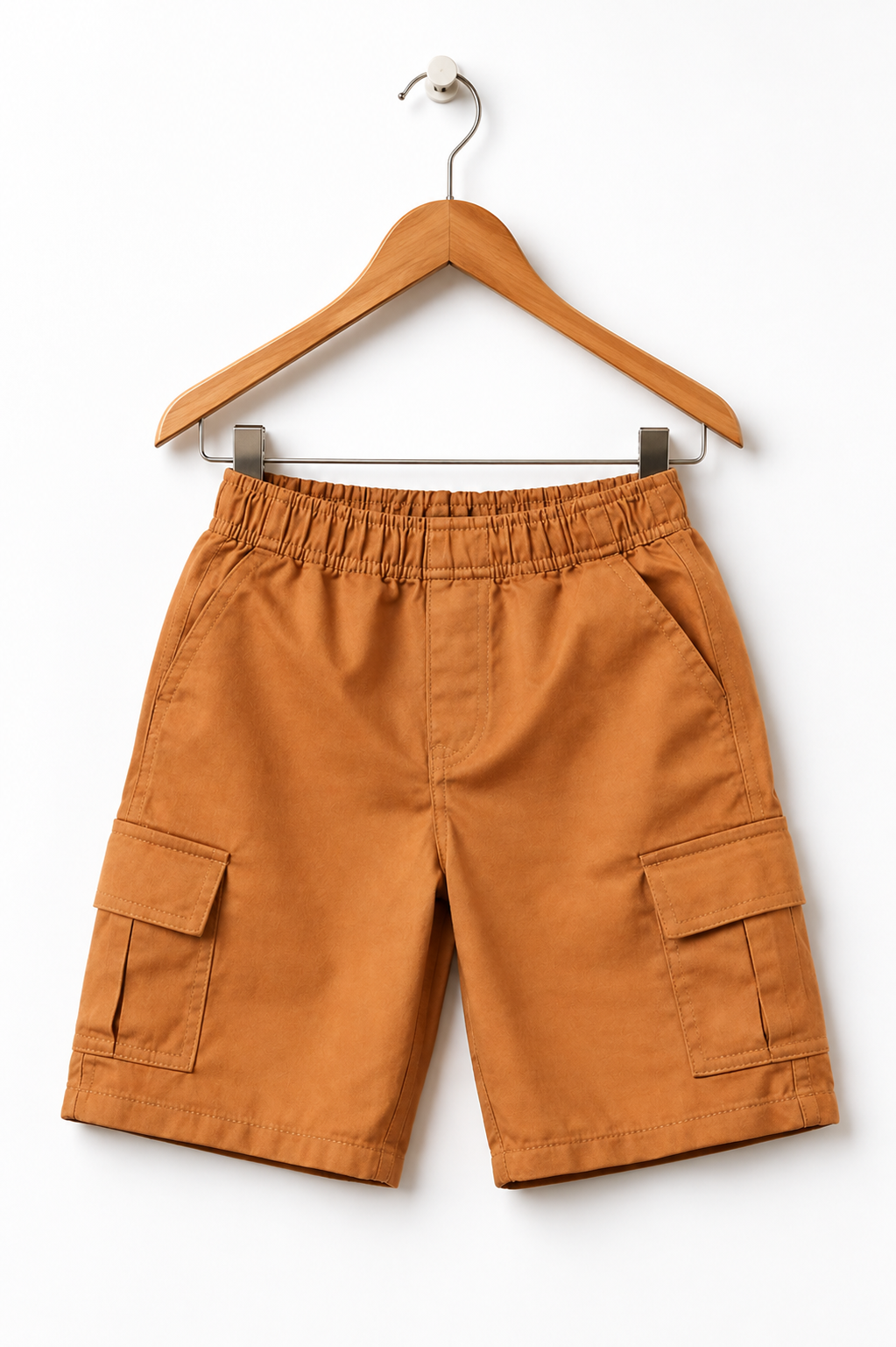 Kids Rust Brown Cargo Shorts with Elastic Waist