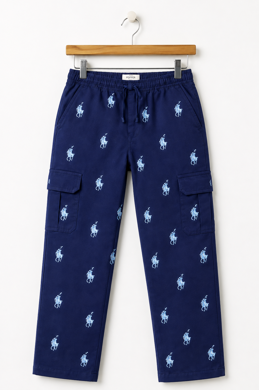 Kids Navy Blue Printed Cargo Pants