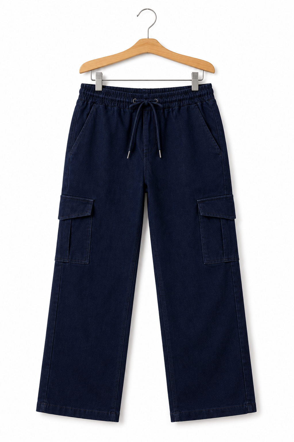 Kids Dark Blue Denim Cargo Pants – Stylish Multi Pocket Jeans