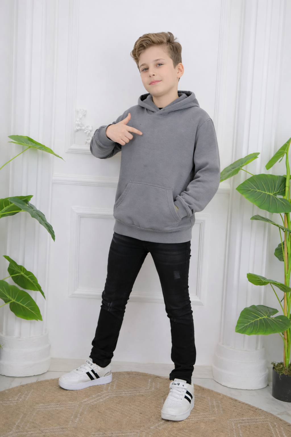 Vintage Washed Oversized Patch Hoodie - Charcoal Grey