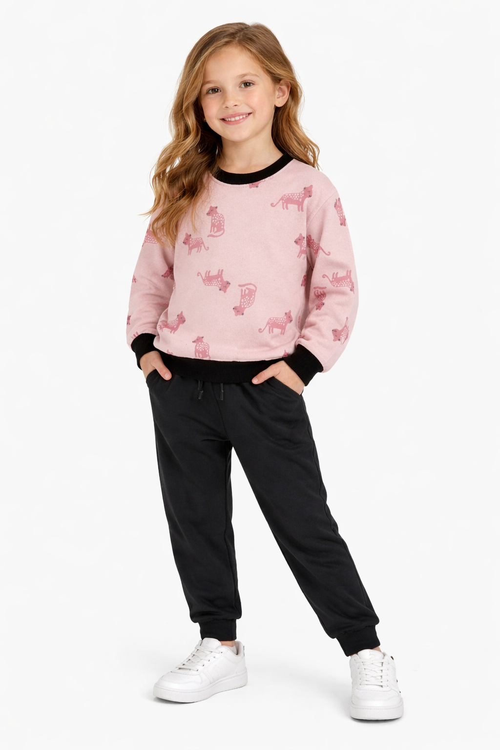 Cozy Jungle Vibes Boys' Set – Pink Tiger Print & Black Joggers (unisex)