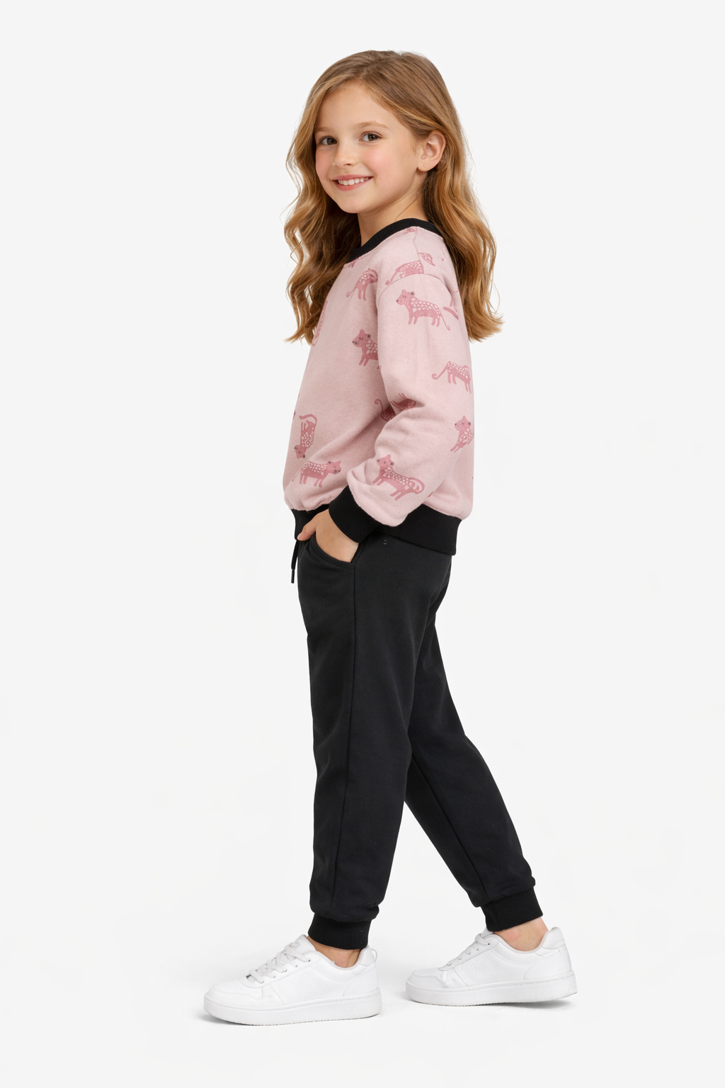 Cozy Jungle Vibes Boys' Set – Pink Tiger Print & Black Joggers (unisex)