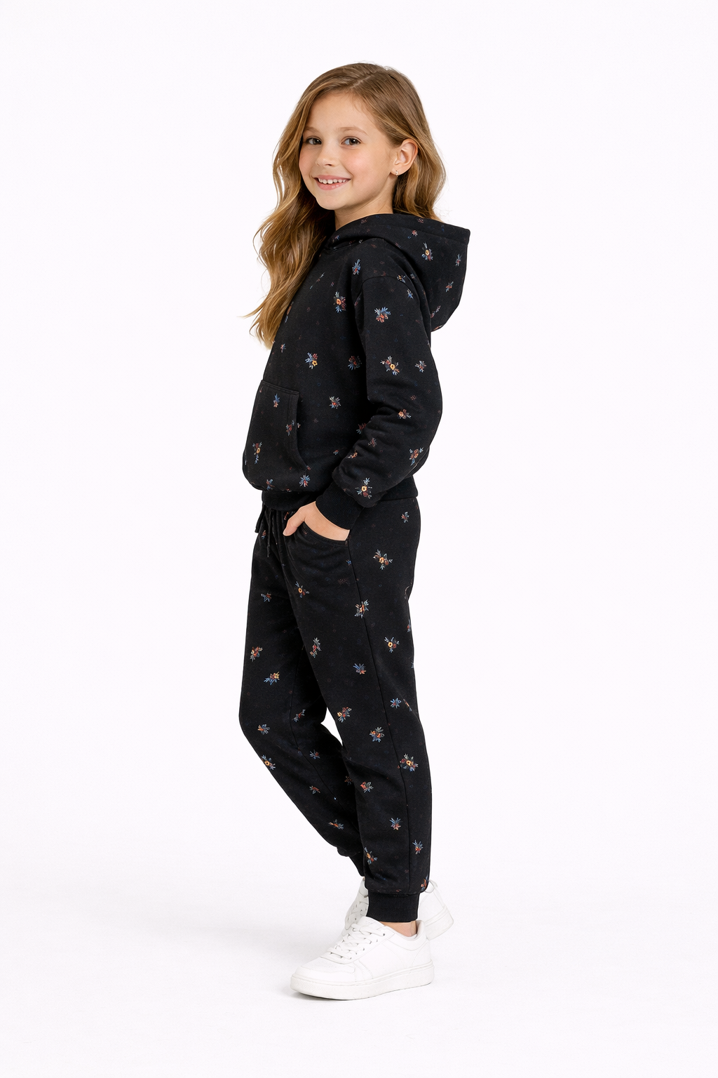 Cozy Floral Black Hoodie and Jogger Set