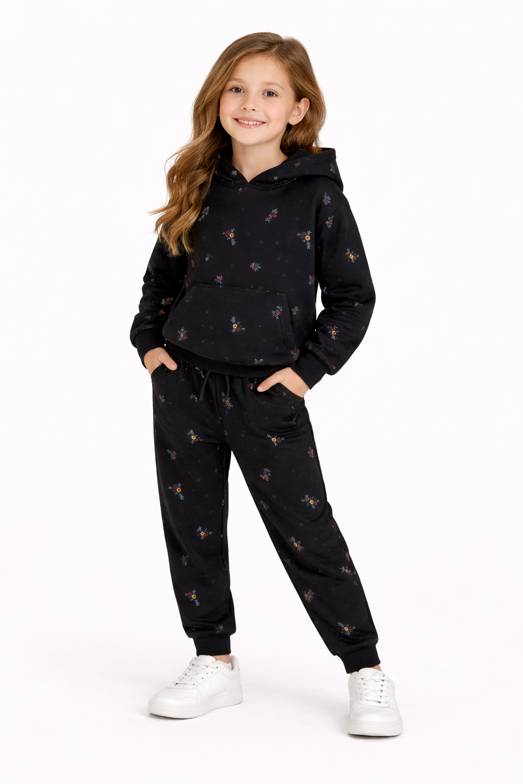 Cozy Floral Black Hoodie and Jogger Set