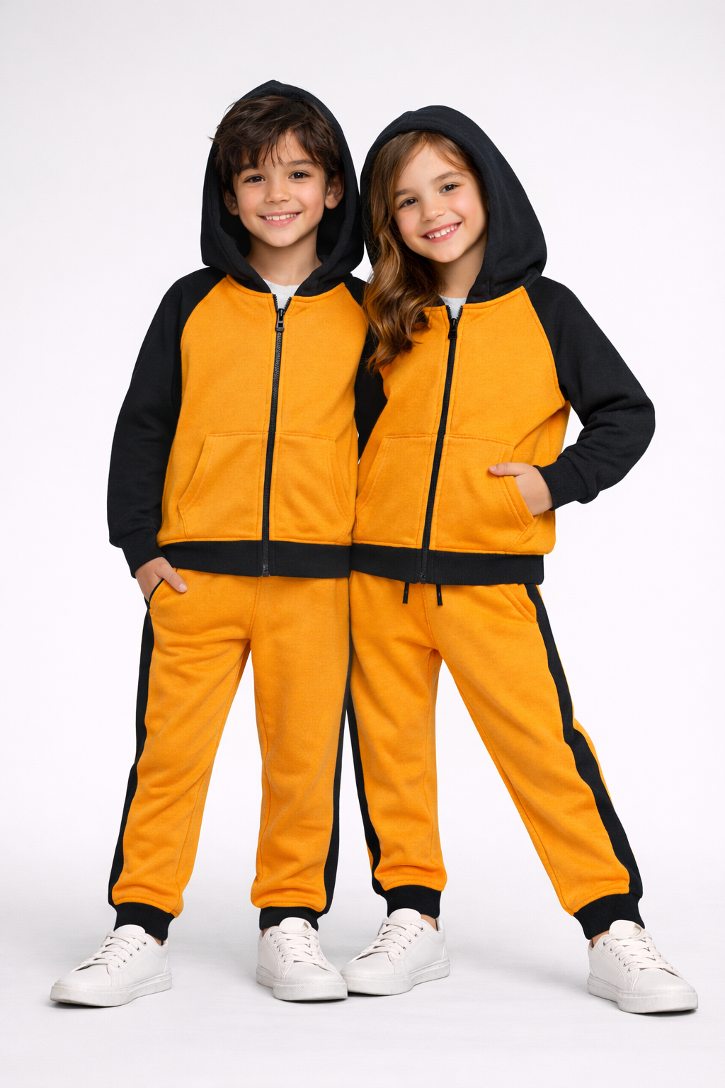 Bold Orange &amp; Black Zip-Up Hoodie Set (unisex)