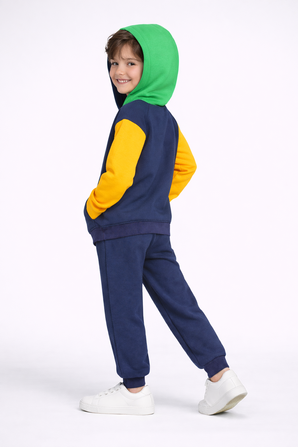 Vibrant Colorblock' Hoodie Set – Navy, Yellow & Green Pop (unisex)