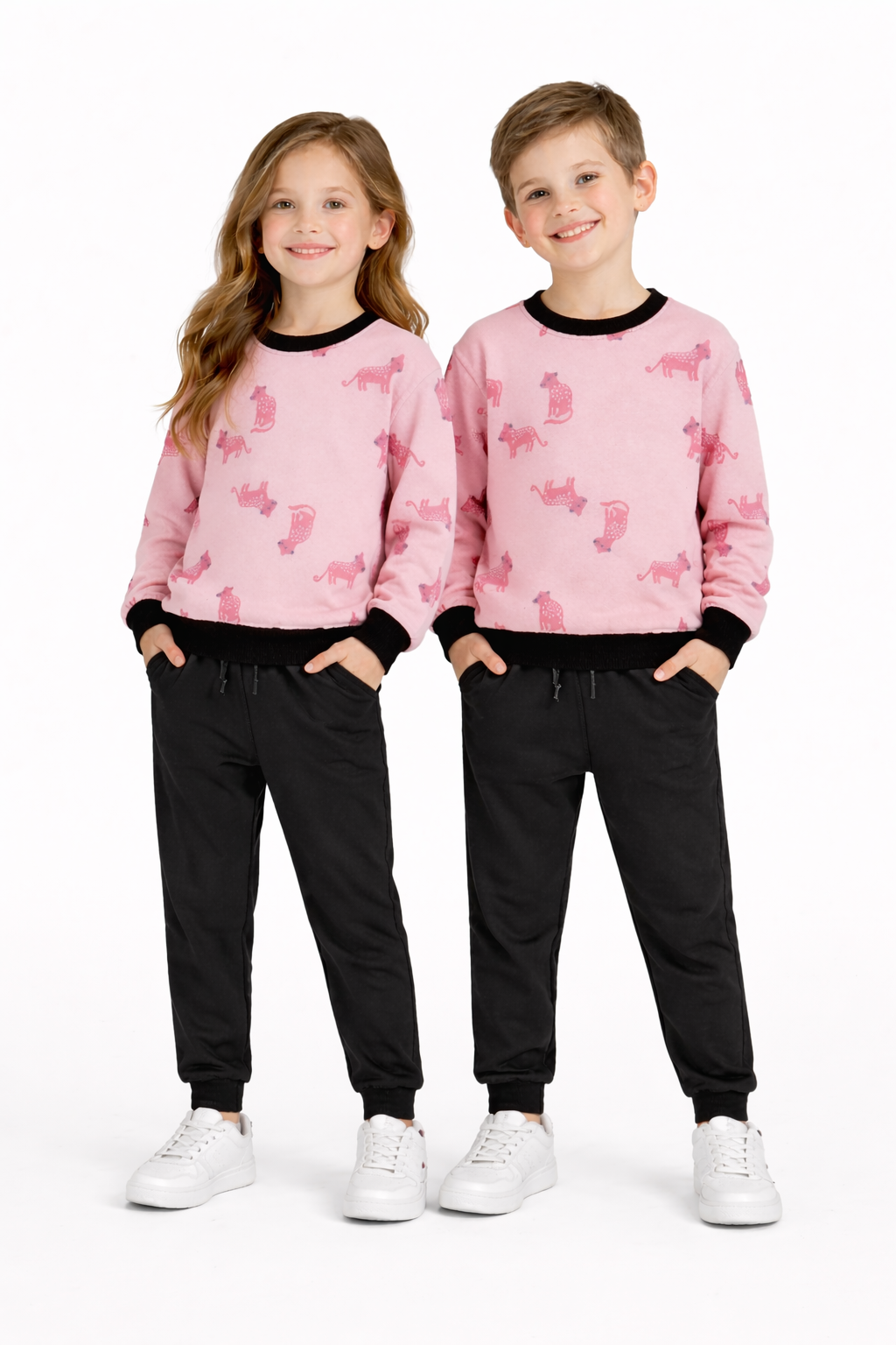Cozy Jungle Vibes Boys' Set – Pink Tiger Print &amp; Black Joggers (unisex)