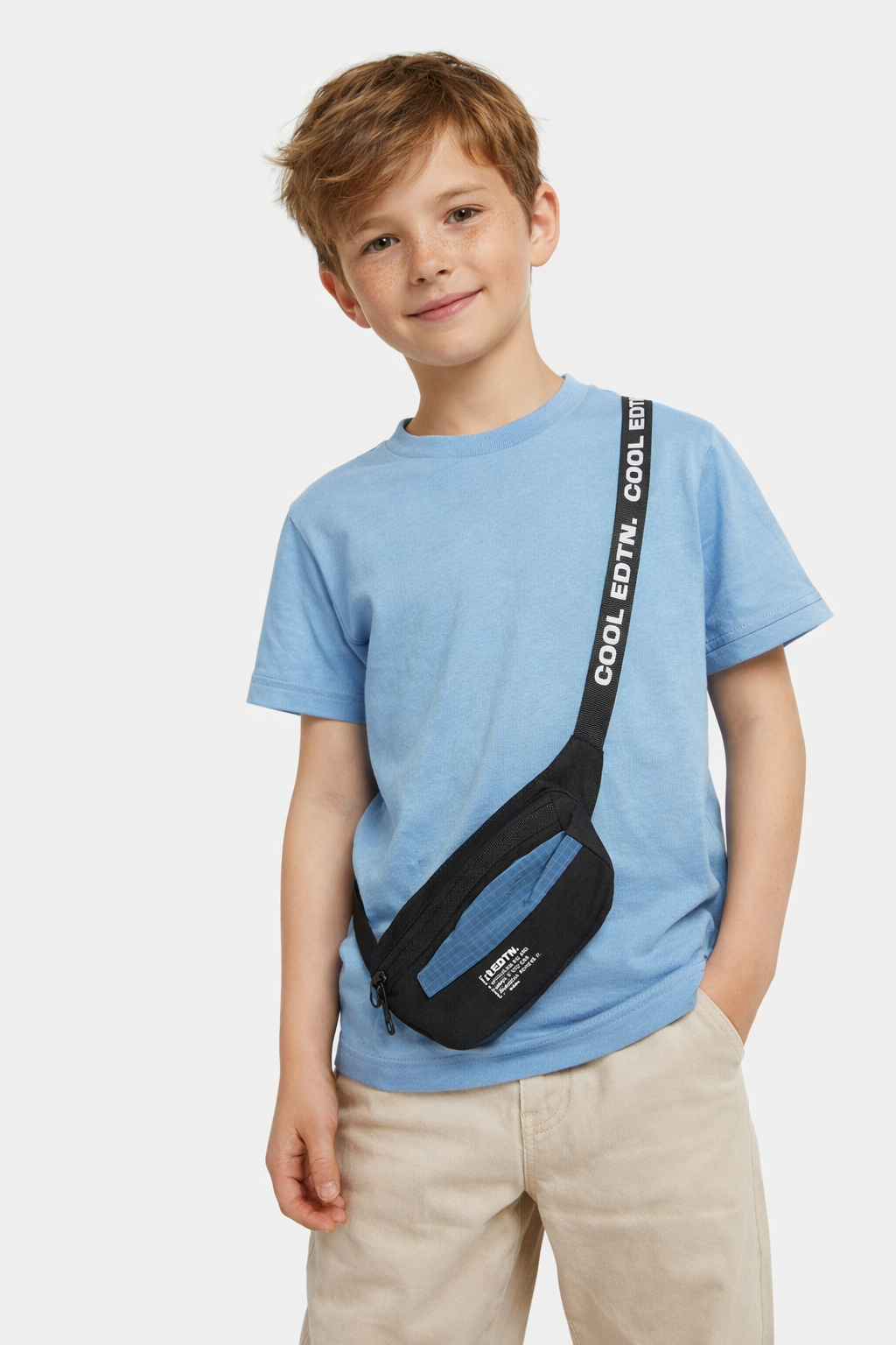 Kids Blue Cotton T-Shirt with Cool Edition Strap Design