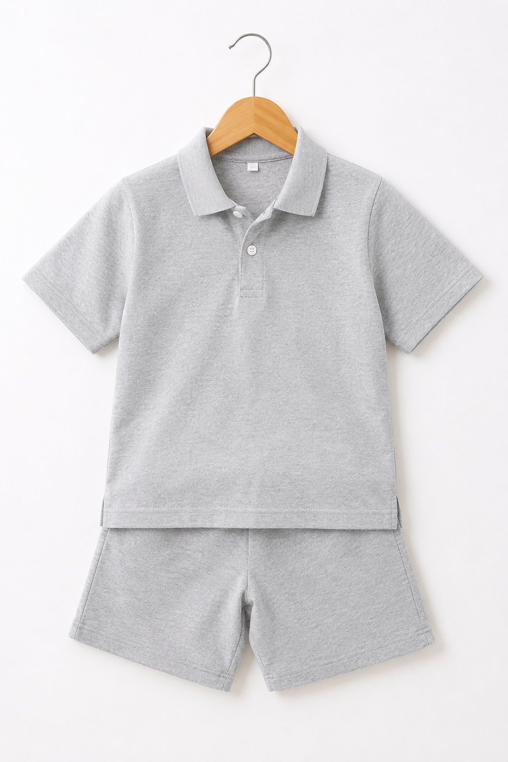 Light Grey Textured Polo and Shorts Set
