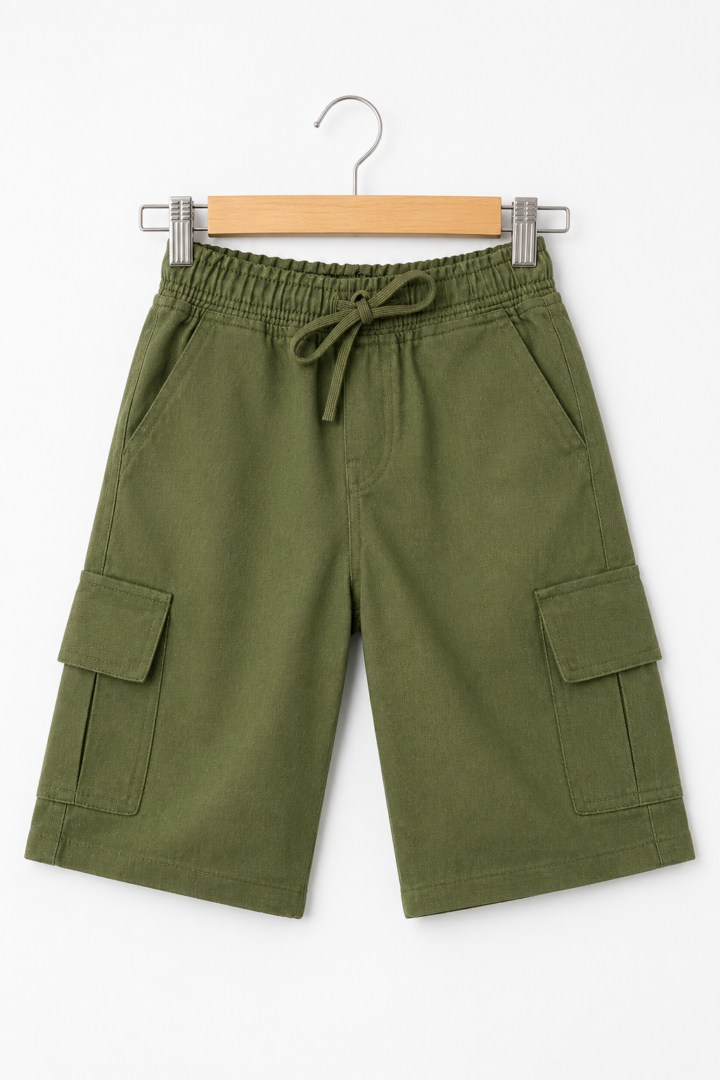 Boys Olive Green Cargo Shorts with Drawstring