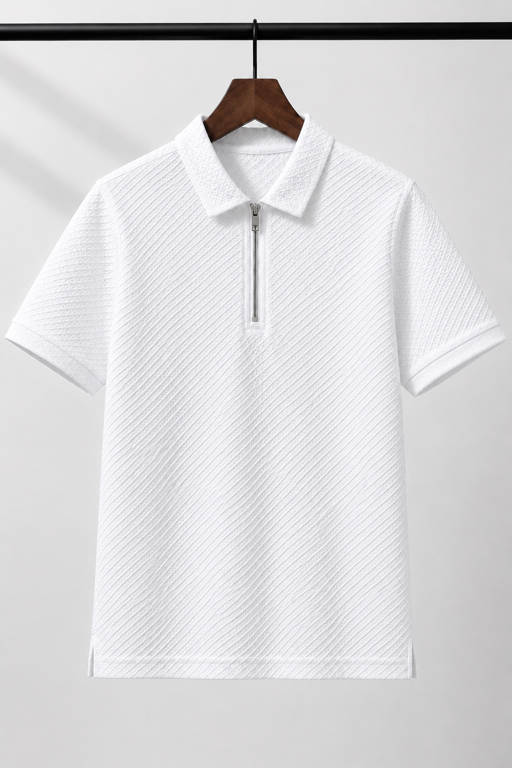 Kids Premium White Textured Half-Zip Polo Shirt