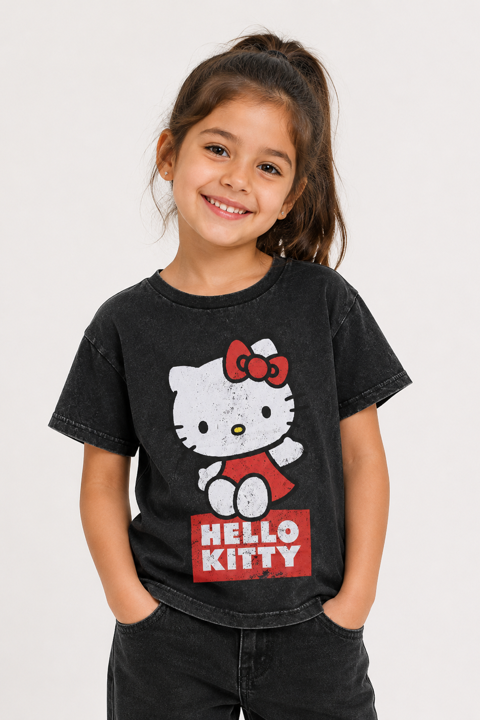 Girls "Hello Kitty" Printed Black T-Shirt