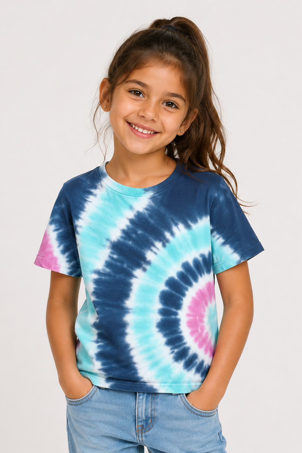 Girls Tie &amp; Dye Round Neck Soft Cotton T-Shirt