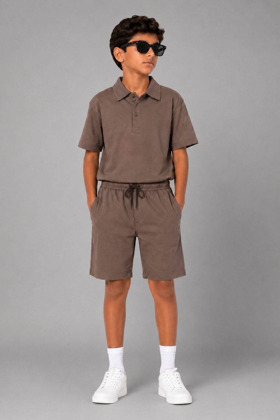 Kids Premium Polo Co-Ord Set – Brown