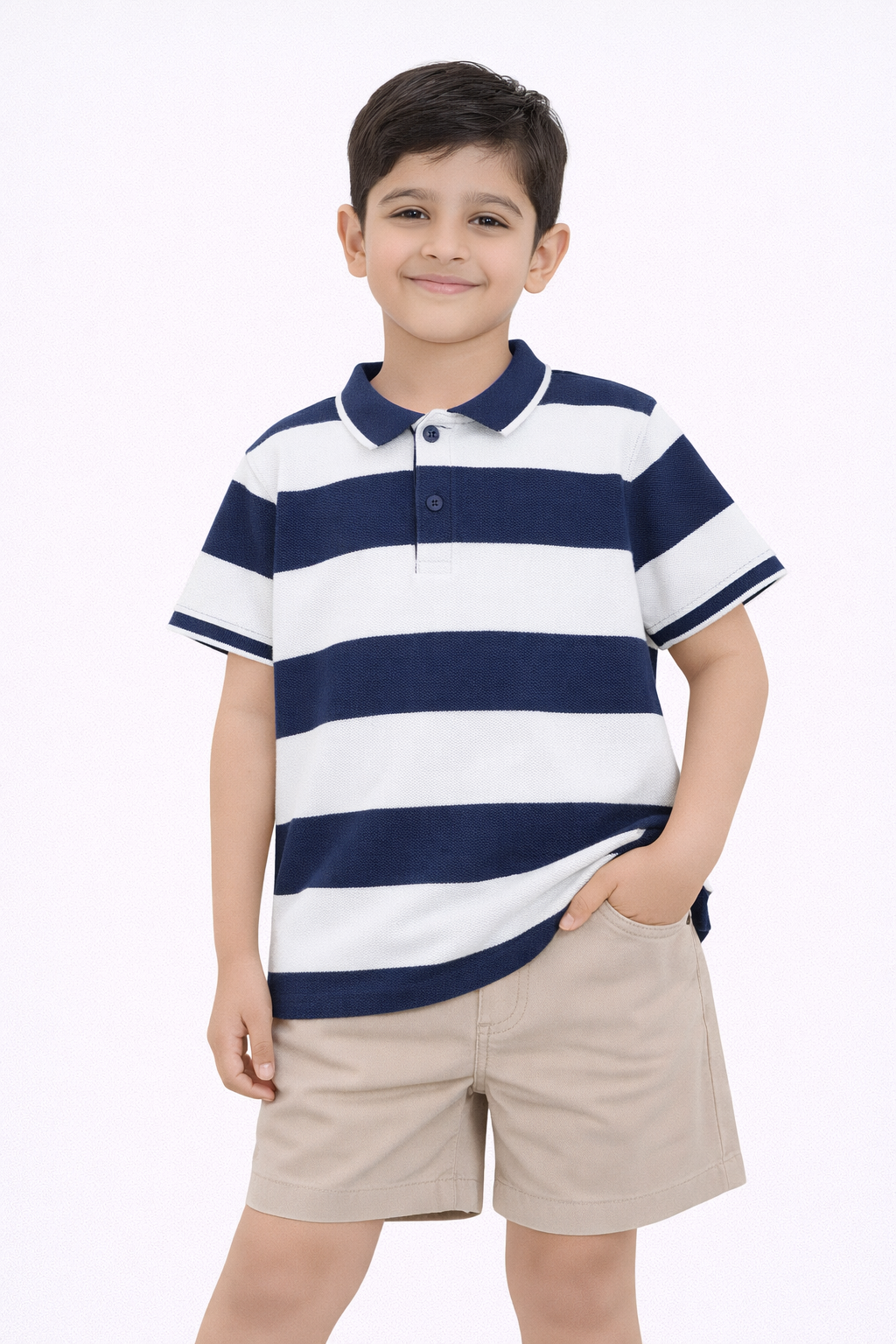 Boys Horizontal Stripes Thermal Soft Polo Shirt