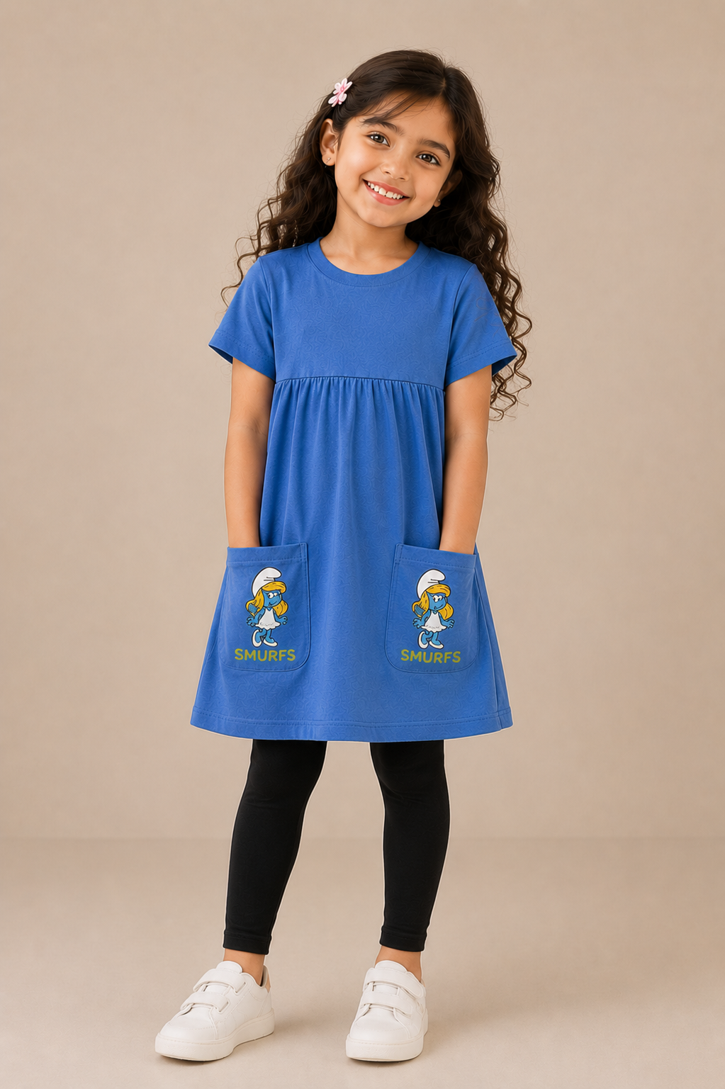 Girls Sky Blue Smurfs Pocket Dress