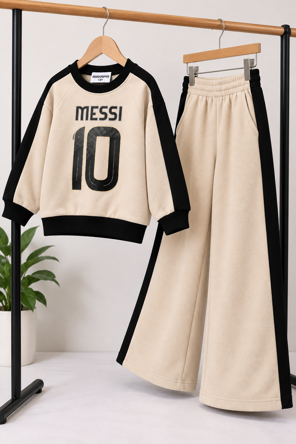Kids Black  Beige 10 Graphic Fleece Co-Ord Set