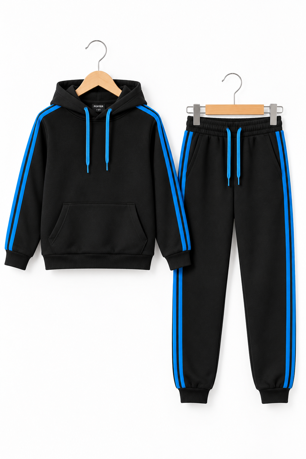 Kids Black &amp; Blue Fleece Tracksuit Set – Hoodie Joggers