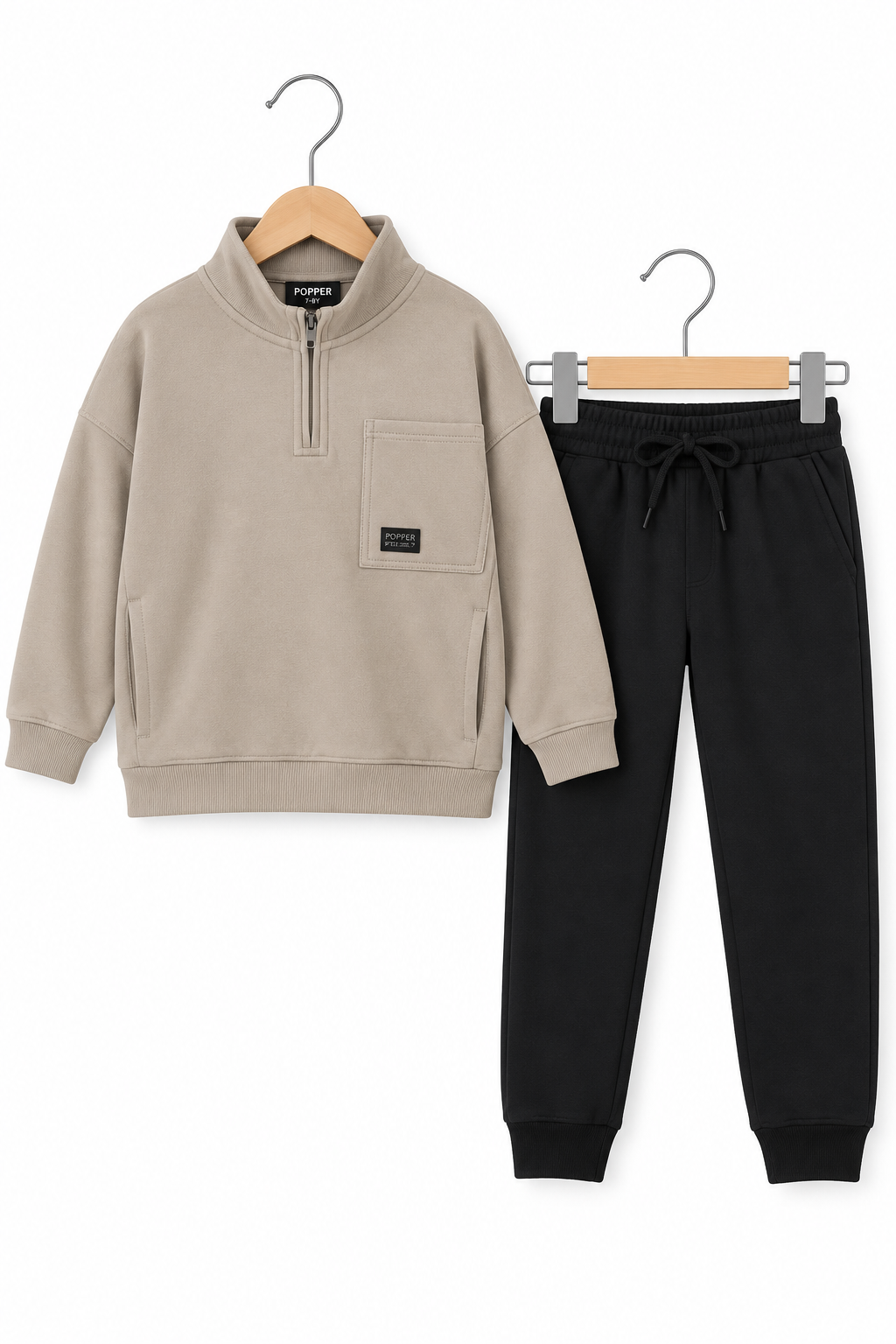 Neutral Zip-Up Sweatshirt &amp; Jogger Set