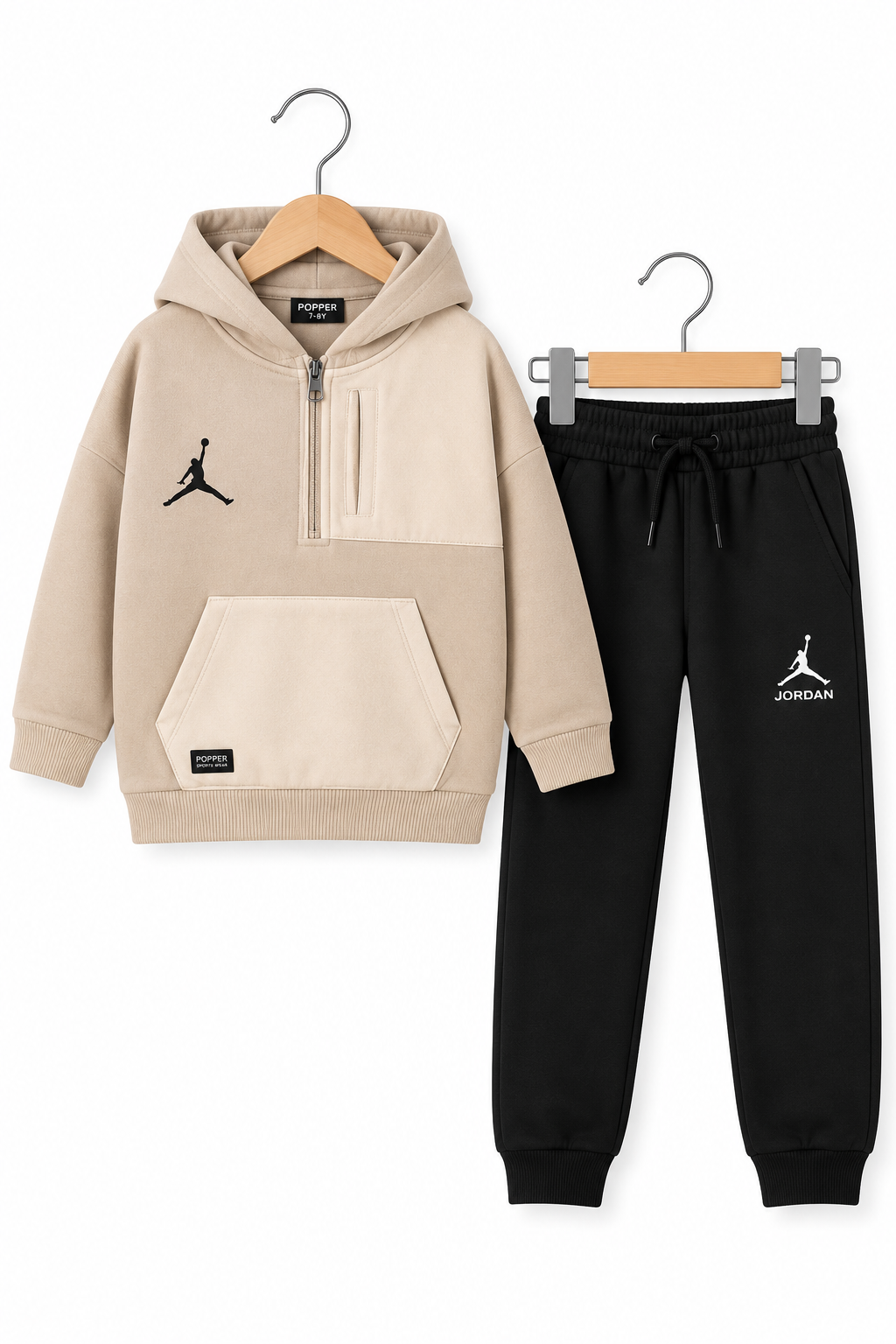 Jordan Essentials Hoodie &amp; Jogger Set – Beige &amp; Black