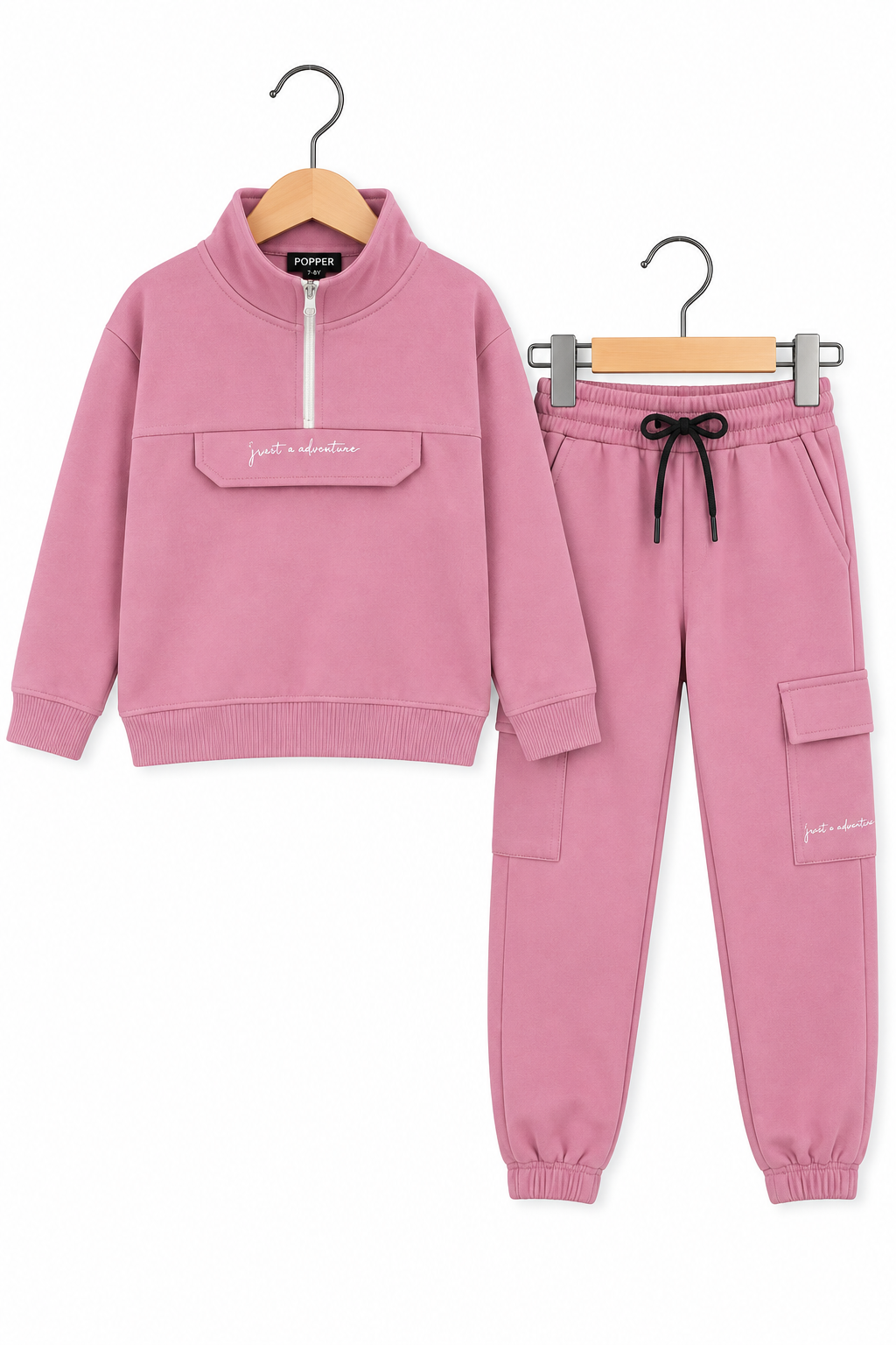 Dusty Rose Utility Tracksuit – Trendy Comfort with Cargo Style