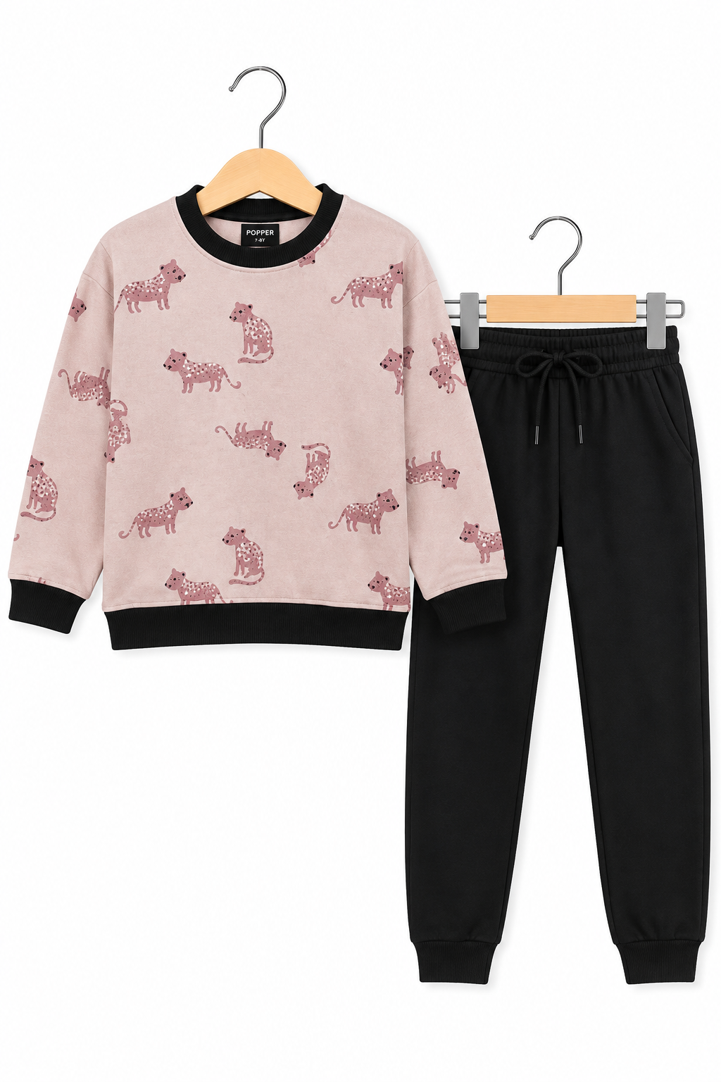 Cozy Jungle Vibes Boys' Set – Pink Tiger Print &amp; Black Joggers (unisex)