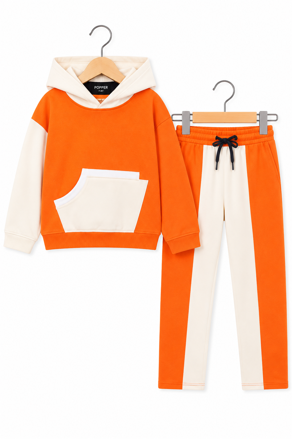 Bold &amp; Bright  Colorblock Hoodie Set – Orange &amp; White Drop Shoulder