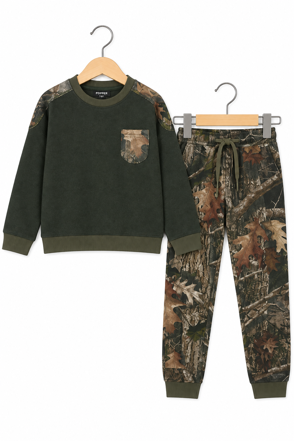 Boys Camo Patch Sweatshirt &amp; Jogger Set – Forest Green