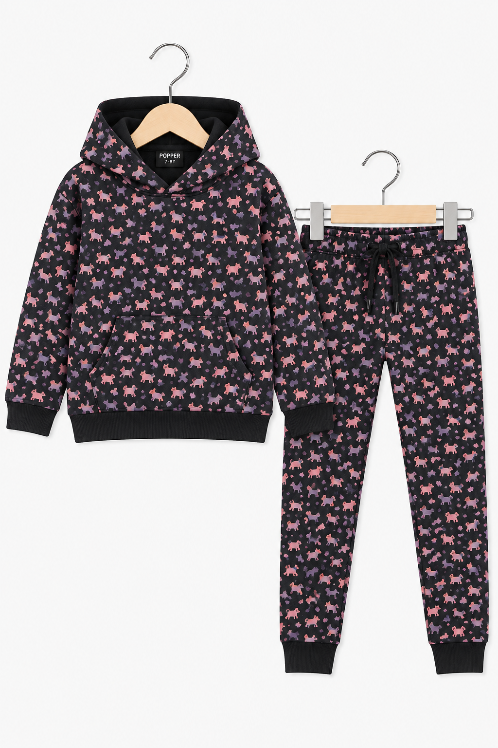 Boys Unicorn Print Hoodie &amp; Joggers Set – Black &amp; Pink