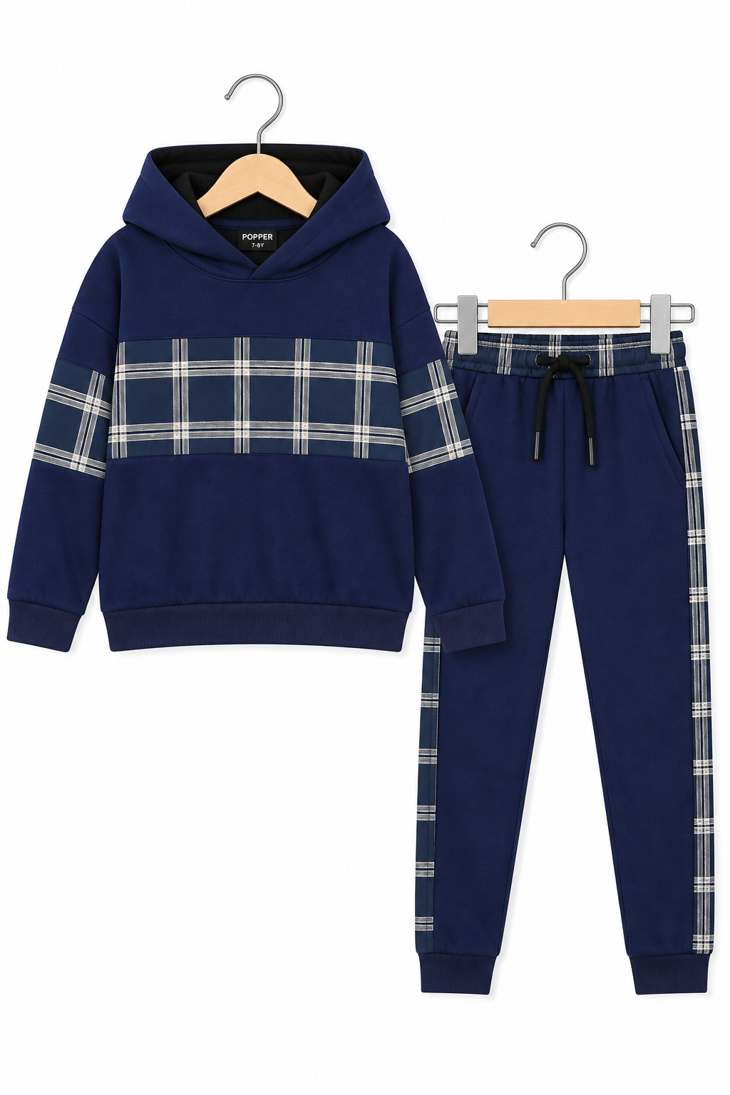 Boys Navy Grid Stripe Hoodie &amp; Jogger Set