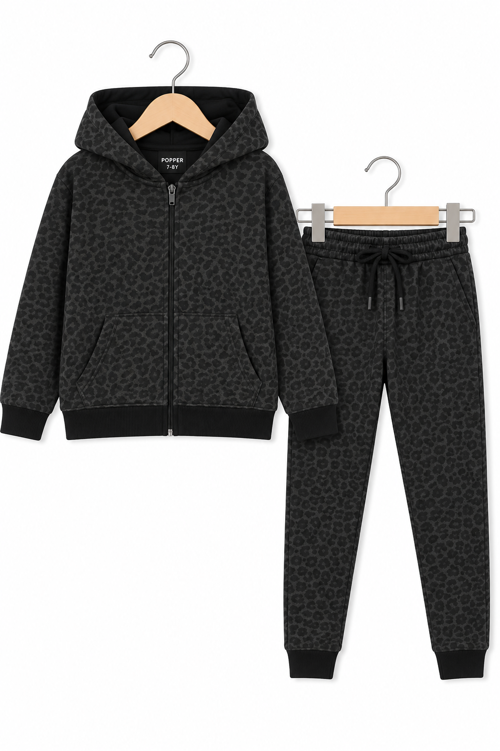 Boys Black Leopard Print Hoodie &amp; Jogger Set