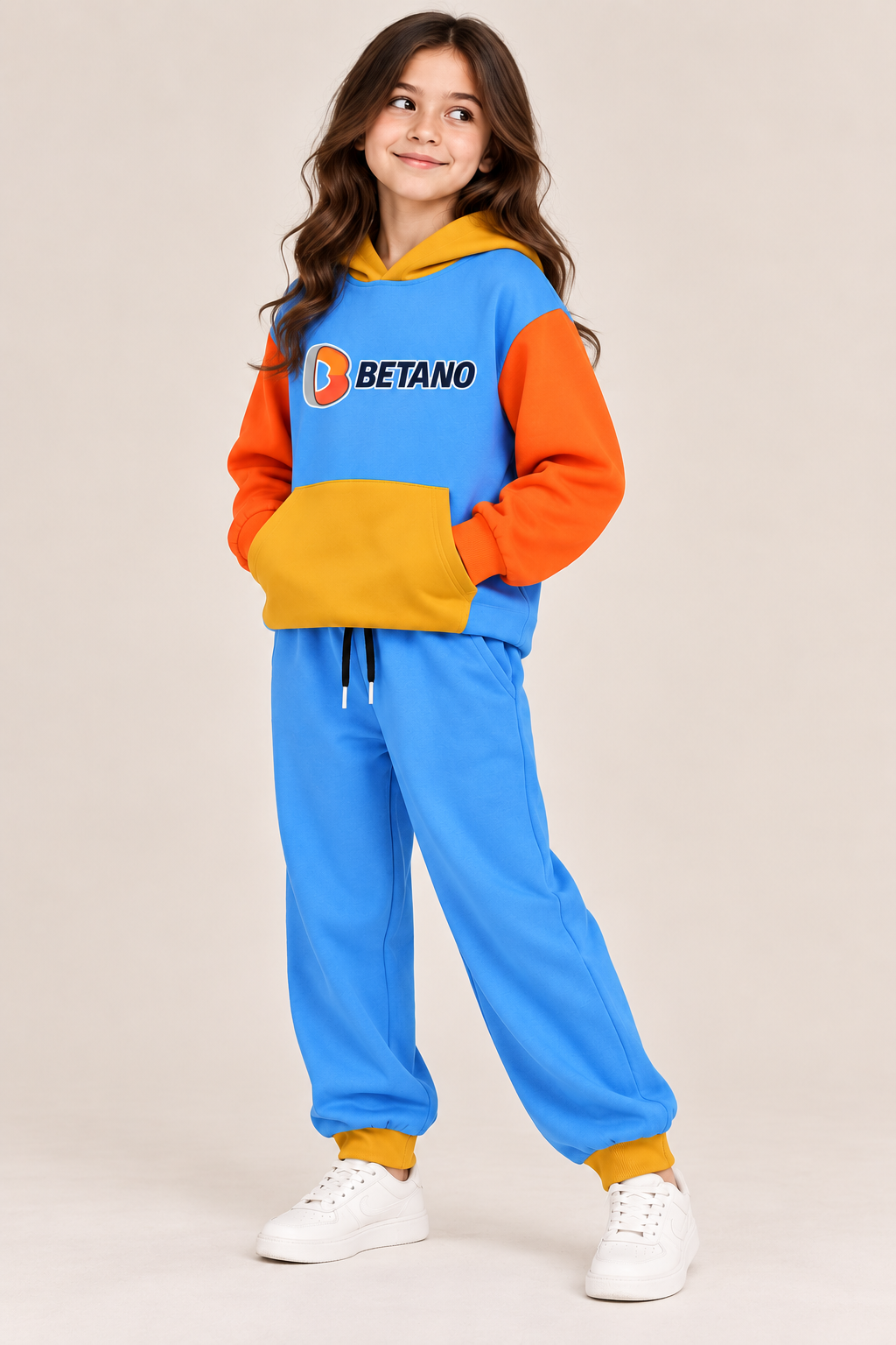 Kids Blue &  Orange BETANO Printed Hoodie &amp; Jogger Set