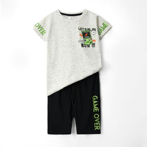 Kids Soft Cotton Printed Melange Suit