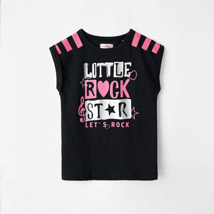 Girls Soft Cotton Black Graphic T-Shirt