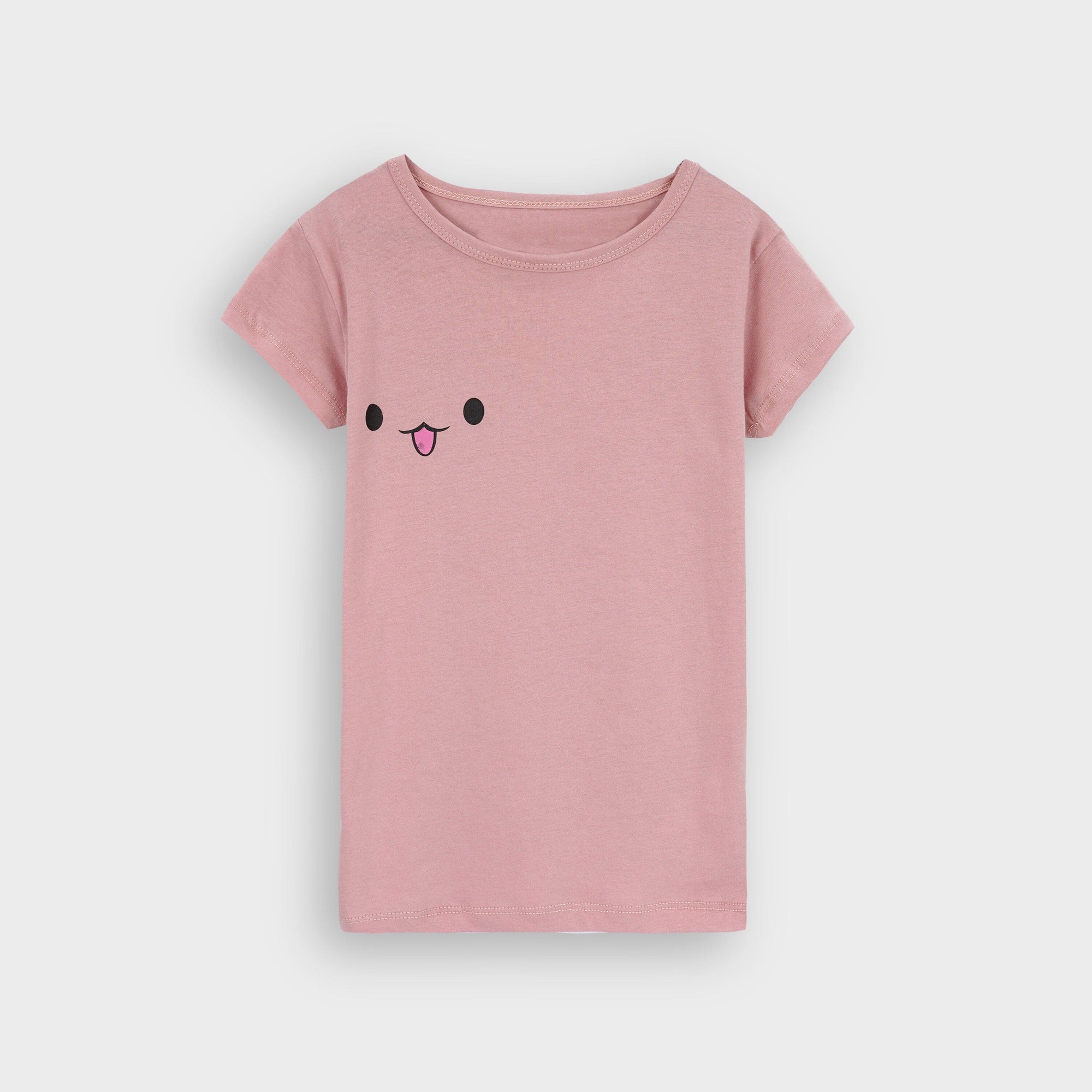 Premium Quality Pink Cute Face  Soft Cotton Slogan T-Shirt For Girls (122006)