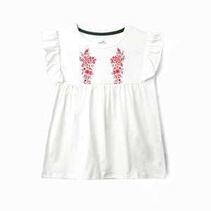 Girls Printed Soft Cotton Cut & Sew White Frill Frock