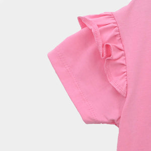 Girls Pink Graphic Soft Cotton Frill Suit