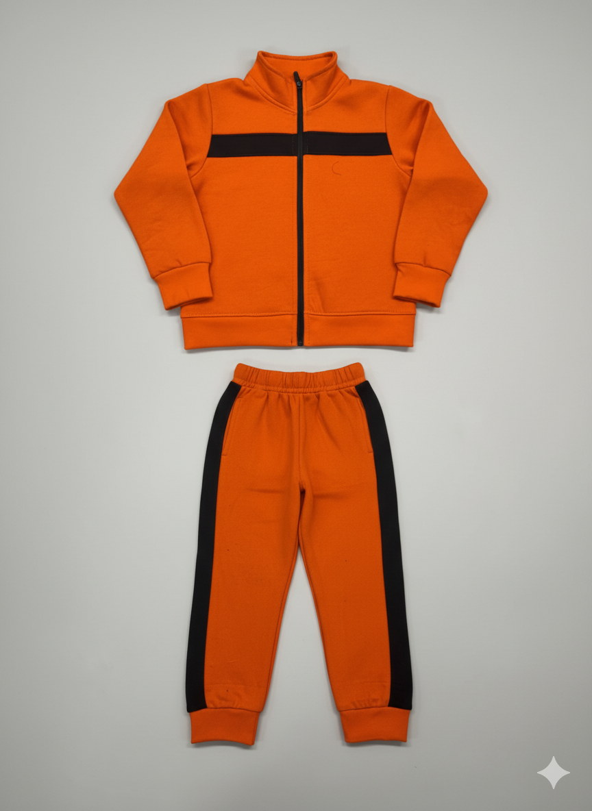 Kids' Go-Fast Tracksuit: Orange &amp; Black