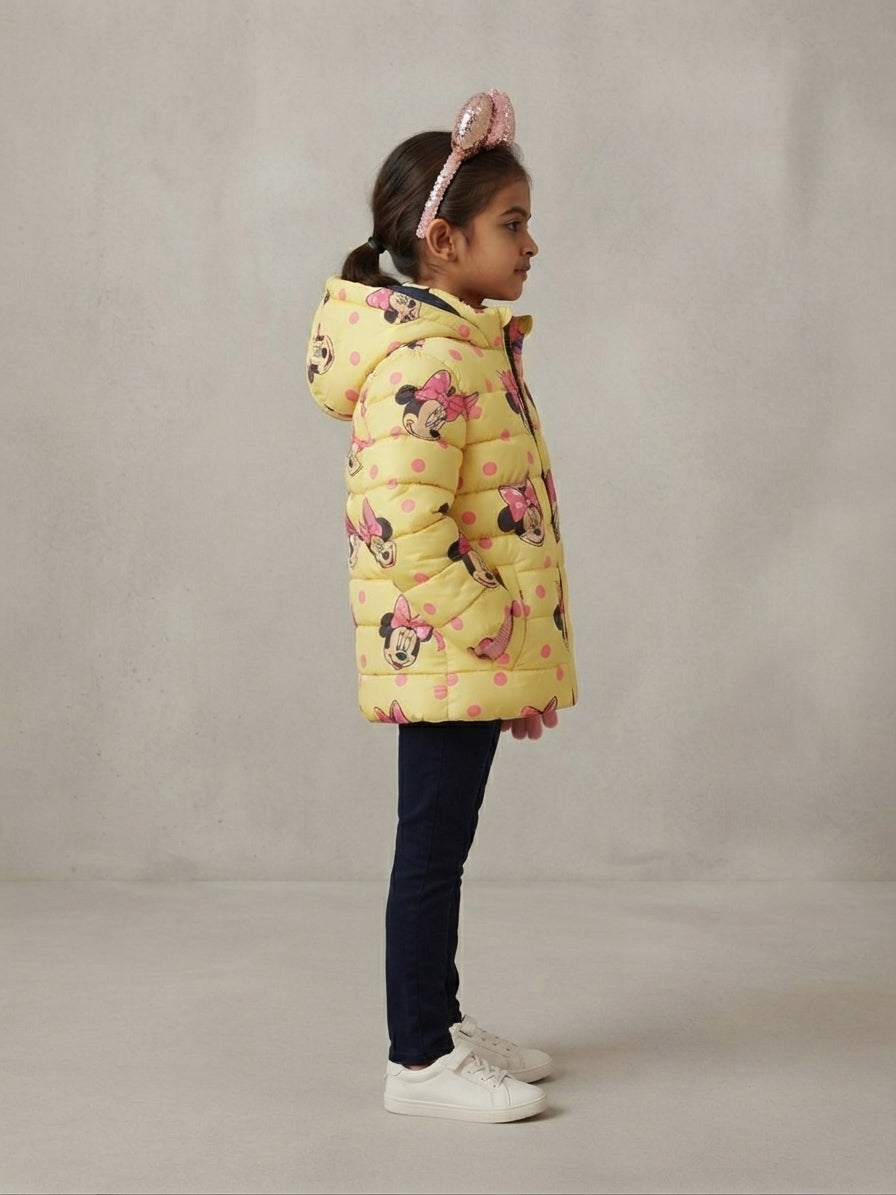 Girls Minnie Print Hooded Puffer Jacket