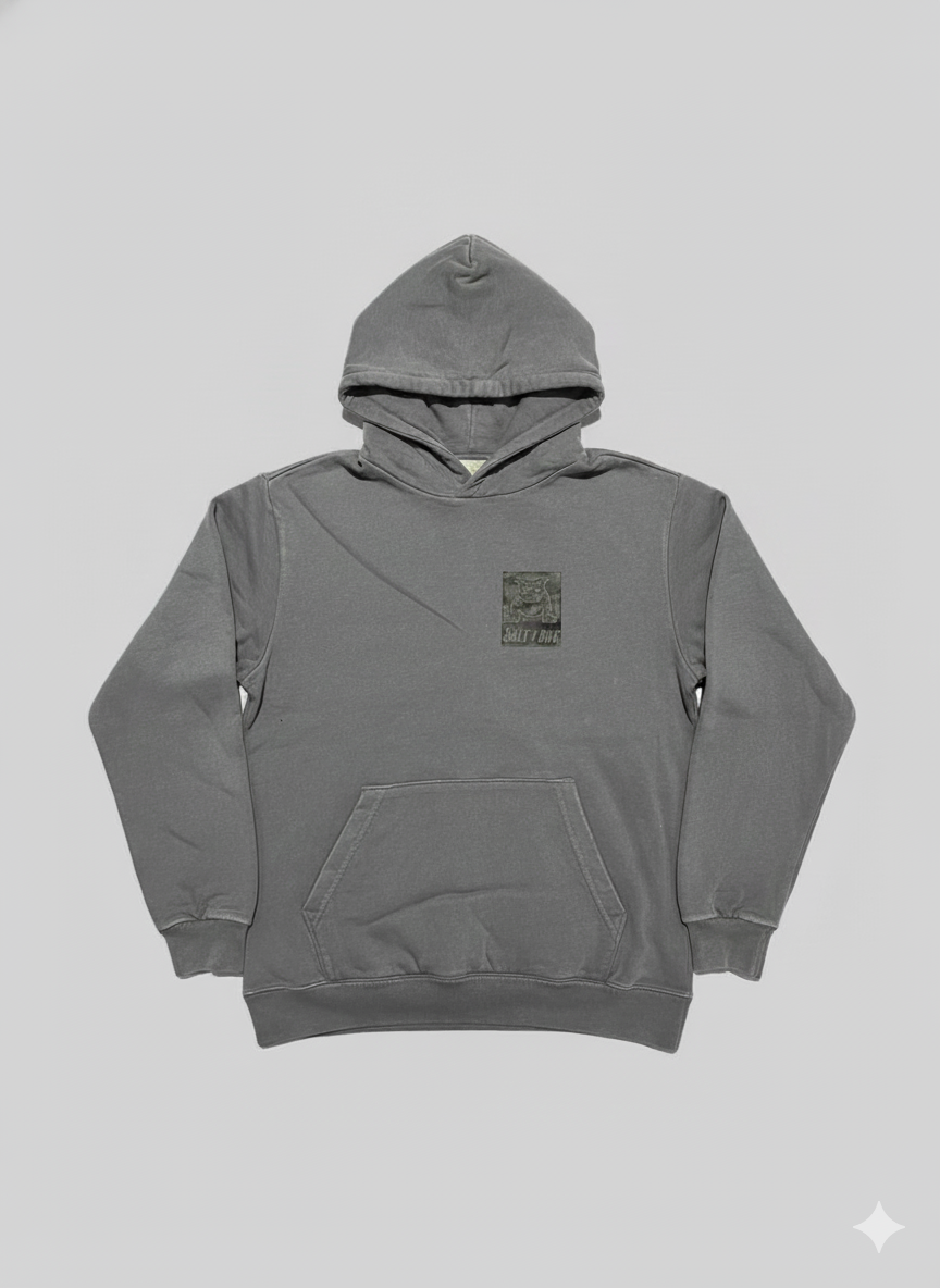 Vintage Washed Oversized Patch Hoodie - Charcoal Grey