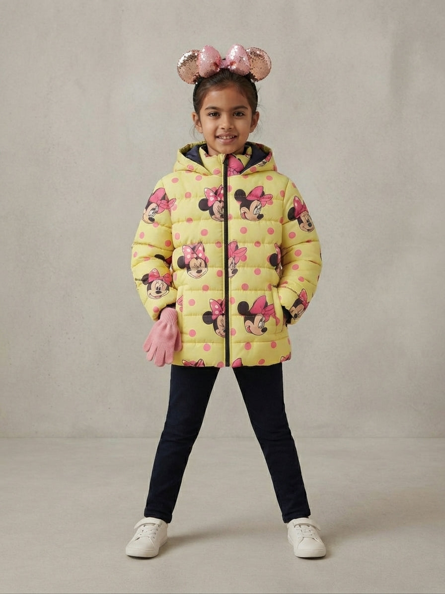 Girls Minnie Print Hooded Puffer Jacket