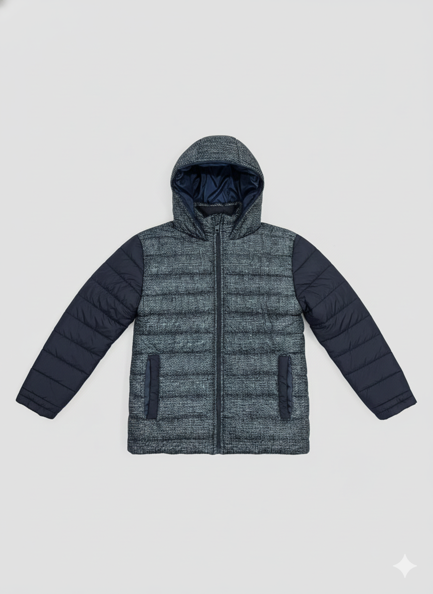 Kid's Contrast Quilted &amp; Heathered Puffer Jacket with Hood