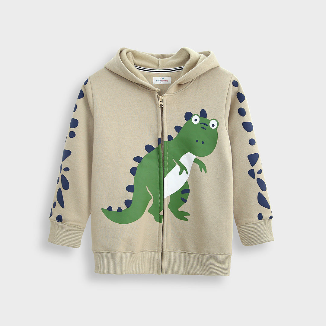 Kids "Dino" Printed Fleece Zipper Hoodie