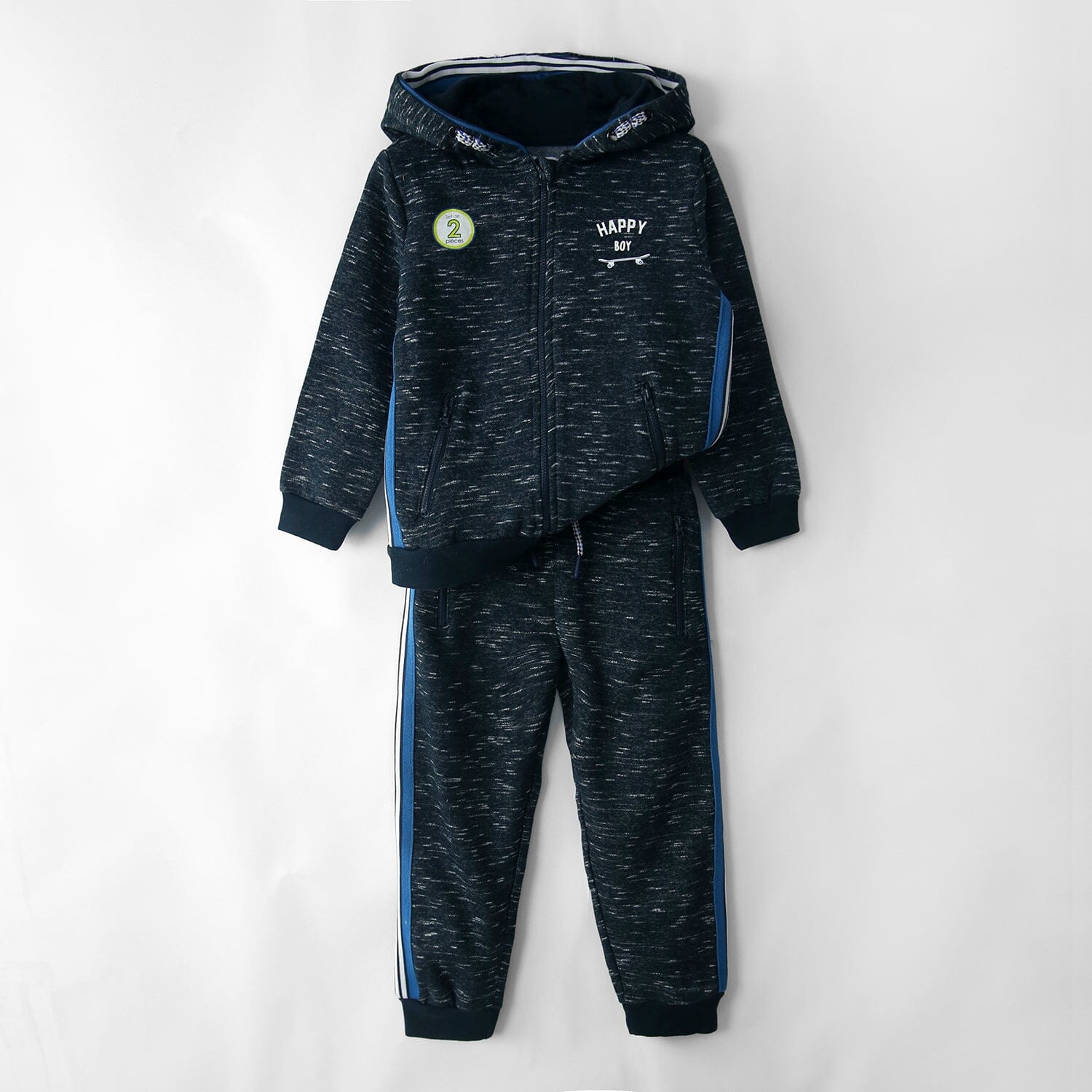Premium Quality Dark Navy Panel Fleece Zipper Hoodie Track Suit For Kids (121666)