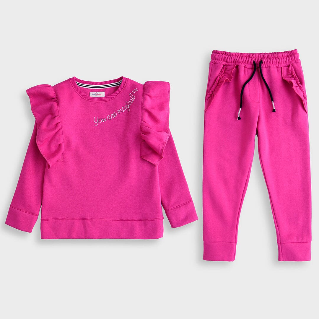 Premium Quality Frilled 2-Piece Pink Fleece Suit For Girls (120948)