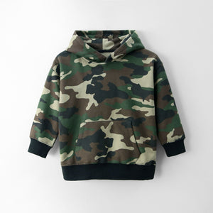 Premium Quality Camo Print Contrast Soft Fleece Pull-Over Hoodie For Kids (121160)